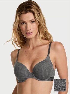 NWT LADIES SIZE 38C VICTORIAS SECRET GRAY ULTRA FINE MODAL PUSH UP UNDERWIRE BRA